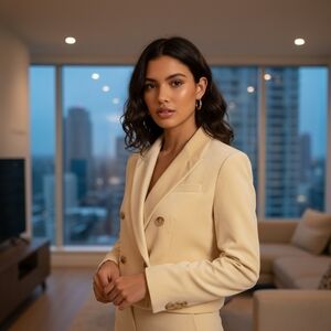 Cropped double-breasted blazer in stretch velvet